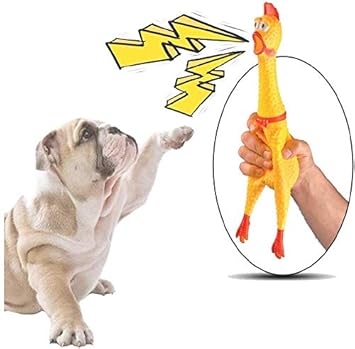 PSK Screaming Rubber Chicken Pet Dog Squeaker Chew Toy (Large, Yellow)