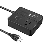 Power strip with usb, Surge Protector Power Strip, JSVER usb power strip, with 3 USB Charging Ports 2 Outlet 3.9 ft Extension Cord for Home, Office, Travel, Desk Charger (Black)