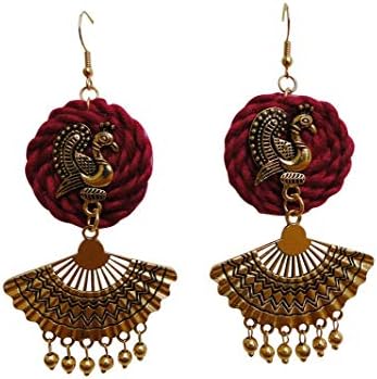 Riga Handcrafted Crochet Peacock earrings for Women and Girls (Golden)