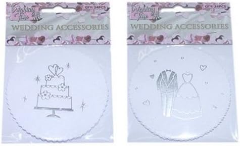 48 Wedding Time Paper Coasters in White and Silver