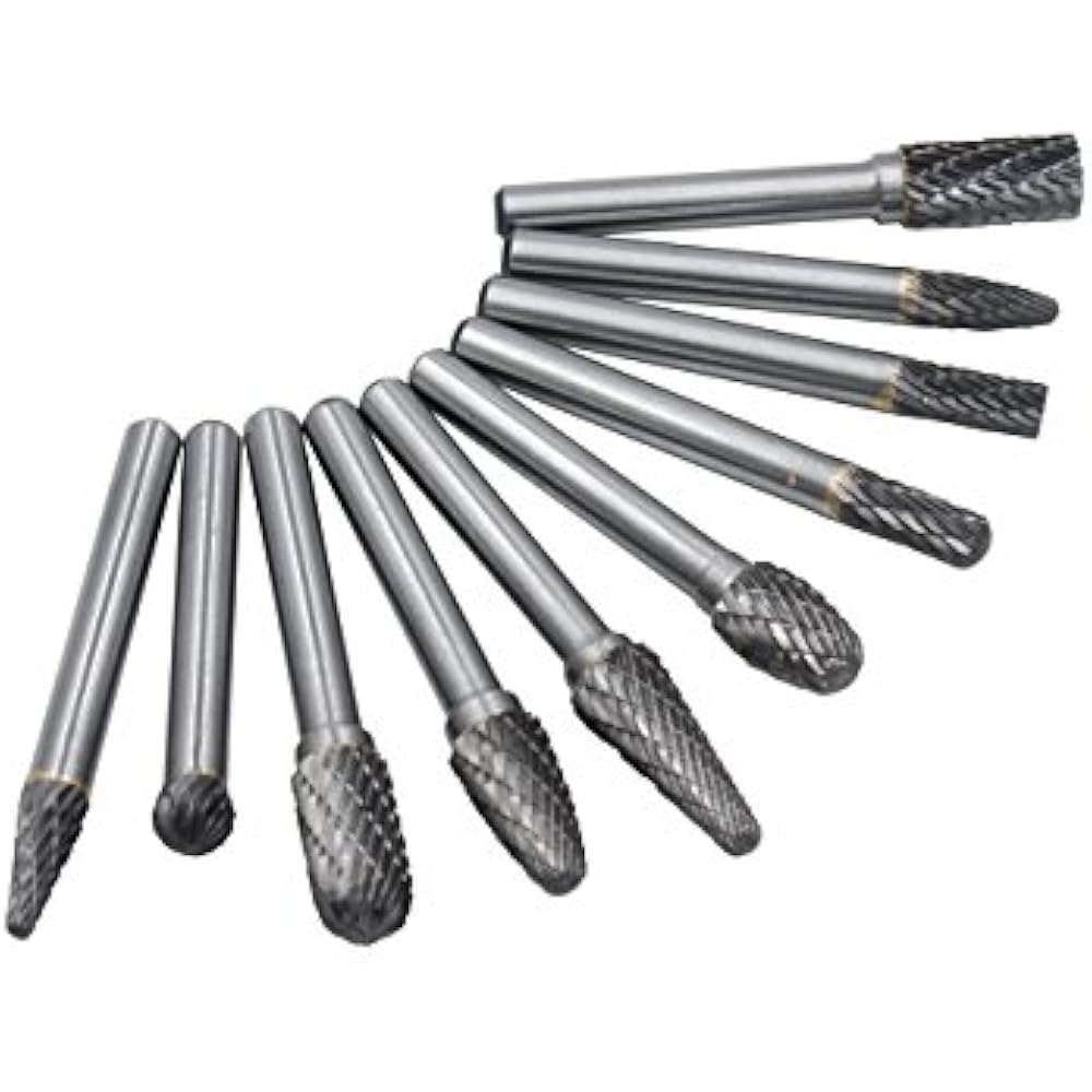 Carbide Burrs Set 10pcs Double Cut Solid Rotary 1/4 Inch Shank For Die