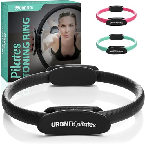 URBNFit Pilates Ring - Fitness Circle, Pelvic Floor Exerciser and Thigh Toner w/Non-Slip, Dual Grip, Foam Pads and Bonus Workout Guide - Black
