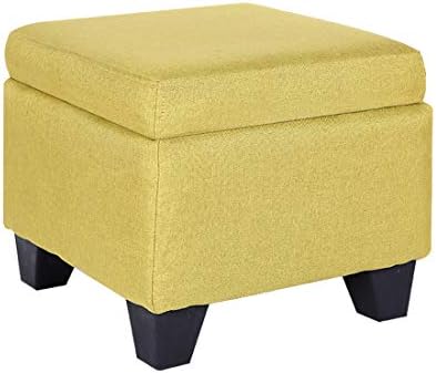 KSMY Large Toy Storage Box Organiser Footstool Ottoman Pouffe Padded Cushion Chair Sofa Seater Fabric Linen Mustard