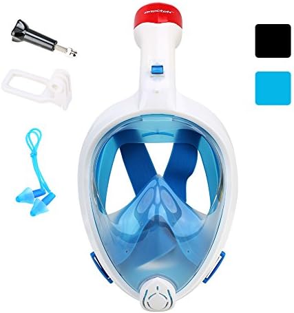 Full Face 180° Panoramic Snorkel Mask For Adults And Kids, Breathe freely With Anti Fog And Anti Leak Design, Foldable Airtube and Adjustable Head Strap (Blue, S/M)