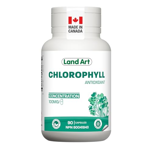 Chlorophyll Capsules - Cold Extracted from Non-GMO Alfalfa - Natural Detox - Alkaline - Natural Body Deodorant - Powerful Antioxidants Source - Made in Canada - Vegan - Non-GMO - 90 pills - 100 mg