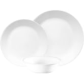 Corelle Dinnerware Set (12pc Set, Winter Frost White)-Dinner Set for 4 | 4 x Dinner Plates, Side Plates &amp; Bowls | 3 X More Durable, Half The Space &amp; Weight of Ceramic | up to 80% Recycled Glass