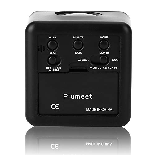 Plumeet Easy Setting Digital Travel Alarm Clocks with Snooze, Blue Nightlight, Large Display Time/Date/Alarm, Ascending Sound Alarm, Batteries Powered (Black)