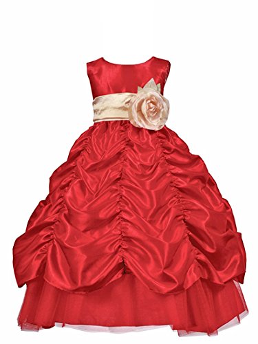 Pink Wings Girlsâ€™ Ball Gown (PWDGR6744_Red Satin_5-6 Years)