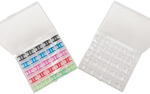 50 Pieces Plastic Sewing Machine Bobbins Spools with Case for Brother Singer Babylock Janome Kenmore, 25pcs Colorful Bobbins &amp; 25pcs Transparent (Multicolor)