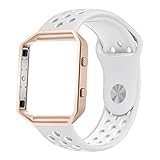 UMTELE Compatible for Fitbit Blaze Bands, Sport Silicone Strap with Rose Gold Frame Replacement for Fitbit Blaze Smart Fitness Watch Grey/White