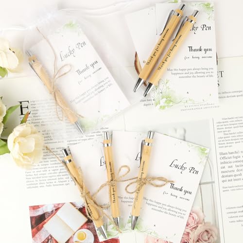 OFFCUP 15 Set Inspirational Pens, Bamboo Pen with Organza Bag Thank You Cards and Jute Twine, Appreciation Gifts for Teachers Staff Employees Colleagues