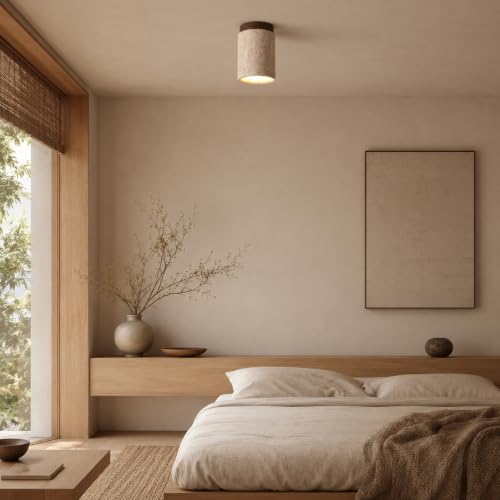 SYSR Lámparas de techo de estilo japonés wabi-sabi,Regulable lampara de techo de piedra natural,12W Retro Luz para recamara de base E27,Para pasillo,dormitorio,Isla de cocina,sala (C)