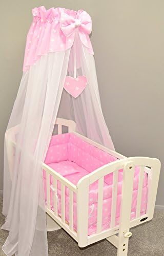 10 pcs Crib Bedding Set/Bumper All Round/Sheet/Duvet/Canopy/Free Standing Canopy Holder (Pink Stars)