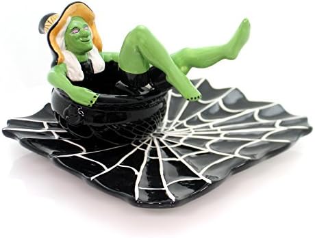 Burton and Burton Ceramic Giddy Ghouls Witch Chip/Dip Set with Spider Web Bowl