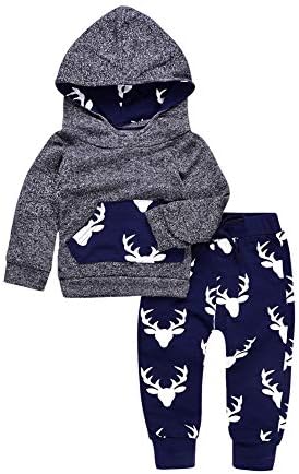 Infant Toddler Baby Boy Girls Deer Long Sleeve Hoodie Tops Sweatsuit Outfit Winter Spring Clothes Set