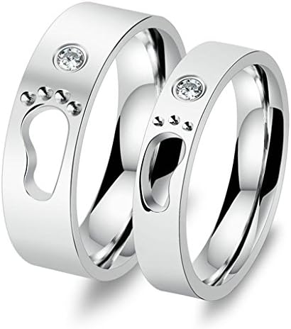 JSFYOU His and Hers Set Jewelry Stainless Steel Love Footprint Lovers' Promise Rings Women Size 5 &amp; Men Size 9