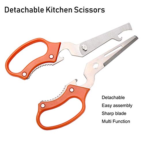 Liangery Multifunction Kitchen Scissors, Sharp Utility Cutting Scissors Shears for Chicken Meat Vegetables Fish Beef with Can Bottle Opener Stainless Steel Shaving Knife,Walnut clip Function in Orange - Thumbnail 4