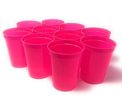 CSBD 10 Pack Blank 16 oz Plastic Stadium Cups Bulk Tumblers - Reusable or Disposable, Great For Customization, Monograms, Marketing, DIY Projects, Weddings, Parties, Events (10, Hot Pink)