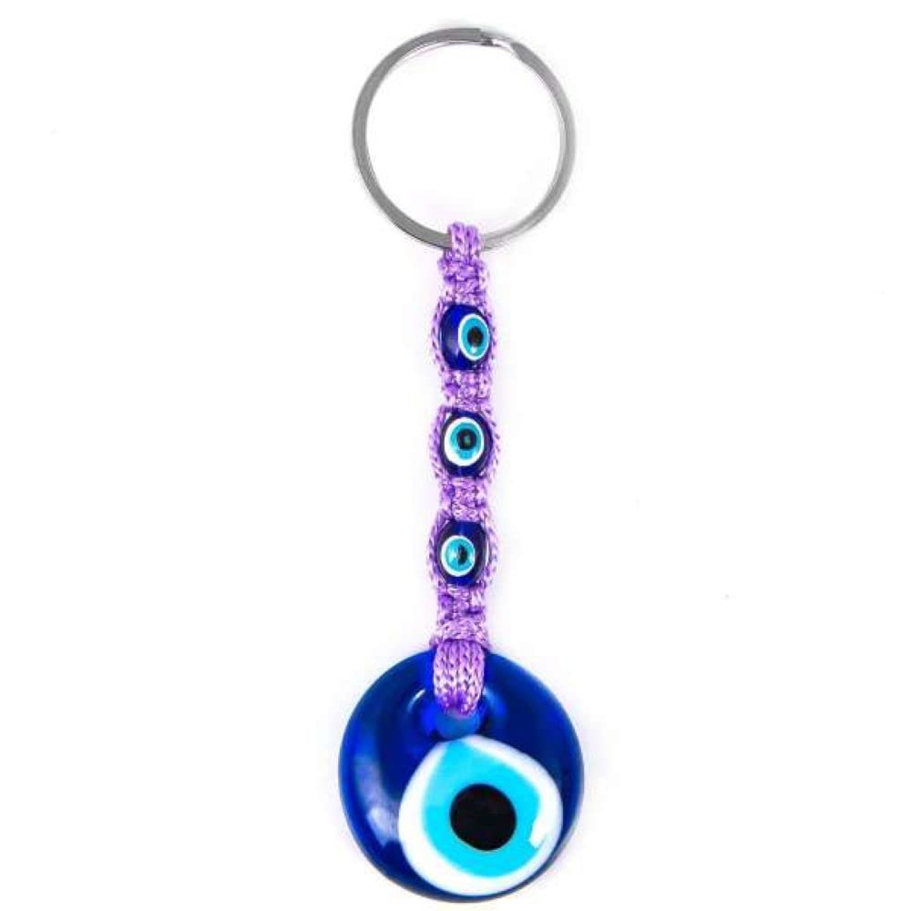 Jeannieparnell 503-3cm Lucky Evil Eye Glass Purple Macramé Keyring Amulet
