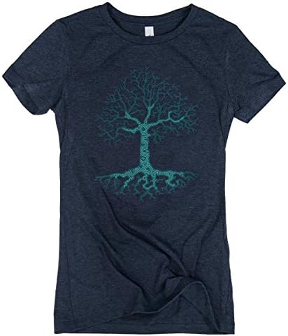 Wandering Ink Women's Growth Art Super Soft Hand Printed Tee Shirt (Medium, Heather Navy)