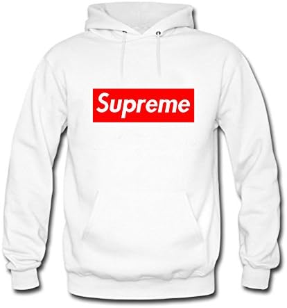 Men's Cool Supreme Logo Printed Pullover Hoodies Large White