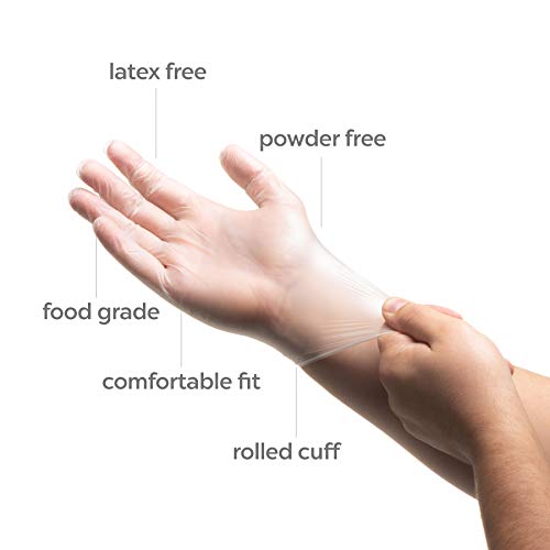 1000 Large Size Disposable Vinyl Gloves Powder Free Latex Free Allergy Free Multi-Purpose Heavy Duty Super Strength Cleaning Gloves Food Grade (10 Pack)