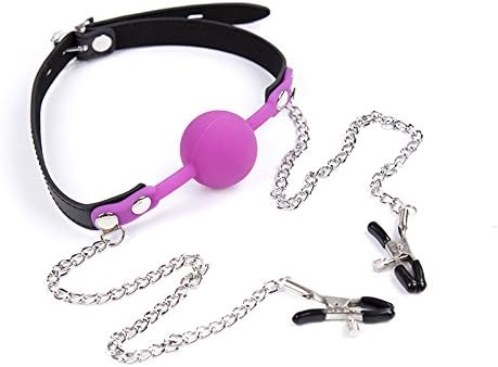 MONOE Female Tether Toy, Adjustable Ball Gag, Leather Open Mouth Gag-Black