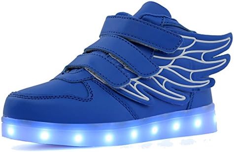 Sweeting Fashion Boys and Girls Angel Wings Kids LED Luminous Sneakers,USB Charging Shoes With 7 Colors Light Casual Girls Flats ST1188B3-27