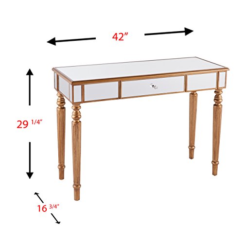 Brandilyn Mirrored Media Console Table Champagne Gold Finish Glam