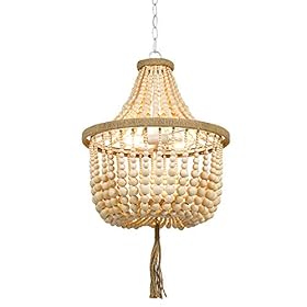 Amazon Brand – Stone & Beam Modern Farmhouse Wood Bead Ceiling Pendant Chandelier Fixture With 2 LED Vintage Light Bulbs… 41mYdHOZ%2BEL