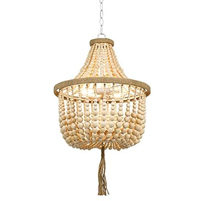 Amazon Brand – Stone & Beam Modern Farmhouse Wood Bead Ceiling Pendant Chandelier Fixture With 2 LED Vintage Light Bulbs… 41mYdHOZ%2BEL