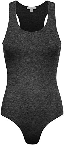 BA Women's Basic Solid Soft Stretchy Tank Top Bodysuit CHARCOAL S