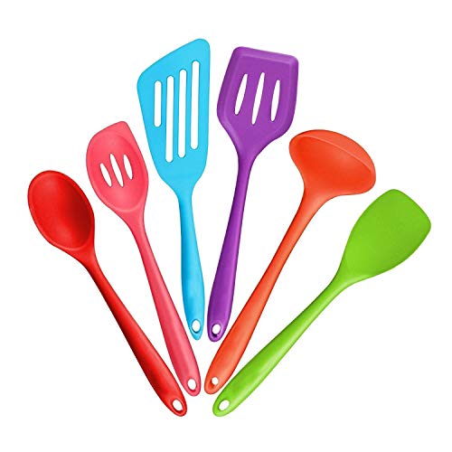 Kitchen Cooking Silicone Set Cooking Kitchen Utensils Cooking Utensils Set Nonstick Utensil Set 2 Spoons, 2 Turners, 1 Spoonula / Spatula & 1 Ladle - (Multicolor)