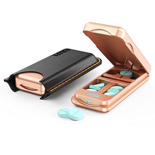 Photo 1 of JEINAPA Pill Cutter with Auto Centering Device, Aluminum Pill Splitter with 316L Stainless Blade, Genuine Leather Case, Professional Pill Splitter for Cutting Small Pills or Large Pills (Rose Gold)