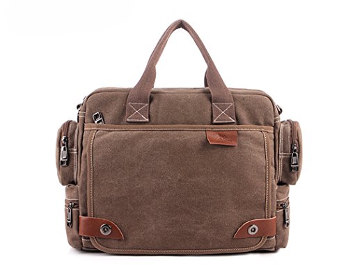 YJ Men's Canvas Laptop Shoulder Messenger Bag(Coffee)