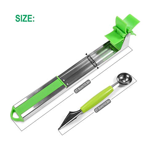 [2019 Upgrade] Windmill Watermelon Cutter - Premium Stainless Steel Watermelon and Cantaloupe Slicer Fruit Knife - Creative Cutter Tongs Corer Fruit Tools Kitchen Gadgets Set with 2 in 1 Melon Baller