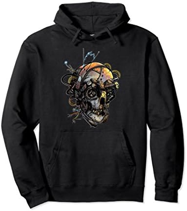 Unisex STEAMPUNK SKULL - robot - iron - man - skeleton Hoodie Large Black