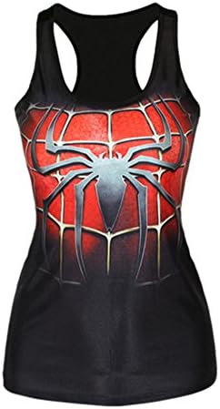 OUCHI Women Casual Digital Print Stretch Sheath Racerback Bottoming Tank Top One Size Spider Black