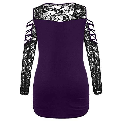 Blouse for Women Plus Size Elegant,SMALLE◕‿◕ Womens Fashion Criss Cross Cold Shoulder Splice Transparent Lace Blouse Purple