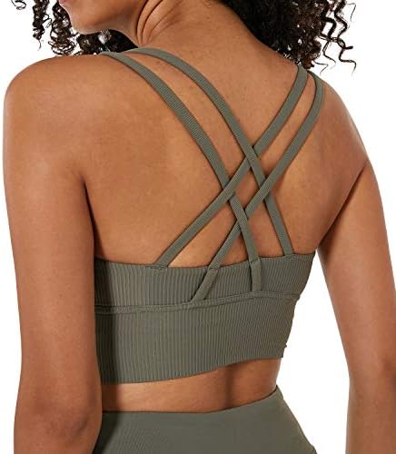 Lavento Strappy Sports Bras for Women Longline Padded Medium Support Yoga Training Bra Top