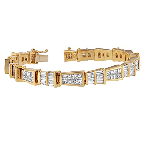 14K-Yellow-Gold-Princess-and-Baguette-Cut-Diamond-Geo-Link-Bracelet825-cttwH-I-ColorSI1-SI2-Clarity