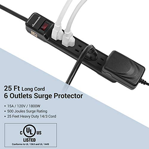 DEWENWILS 25FT Power Strip Surge Protector, 6Outlet Strips with Low