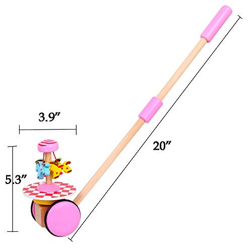 O-Toys Baby Walker Wooden Push and Pull Walking Toy Push Along Horse with Wheel for Boys Girls Infant Kids 18 Months and Up
