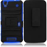 STACO® Extreme Rugged Impact Black Armor Hybrid Hard Case Heavy Duty Cover Belt Clip Holster for ZTE Boost MAX N9250 + STACO® Stylus Pen (Black/Blue)