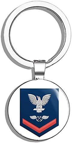 HJ Media US Navy Red E-4 Aviation Boatswain's Mate AB Military Veteran USA Pride Served Metal Round Metal Key Chain Keychain Ring