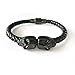 BeiChong Classic Design Genuine Leather Skull Bracelet Mens Stainless Steel Twin Skull Bangle