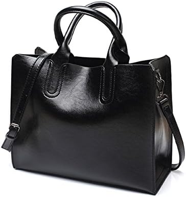 JINGZHUN Women Fall Fashion Pu Leather Tote Bags Black Top Handle Bags Crossbody Bag Large (Black)
