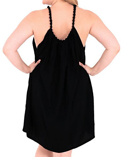 LA LEELA Damen Cocktail Strandkleid Plain Simple Casual Loose Fit Vintage Dress Sommer Mini Strandmode Schwarz_L308 L… – Bild 3