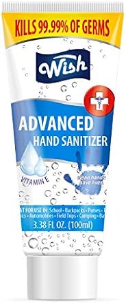Desinfectante de manos Wish, tamaño de bolsillo, tubo de 3.38 oz con vitamina E (paquete de 1)