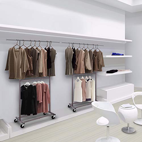 Simple Trending Double Rod Clothing Garment Rack, Rolling Clothes